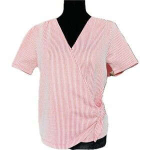 MICHAEL MICHAEL KORS Womens White Tie Snap Button Closure Short Sleeve Top Small